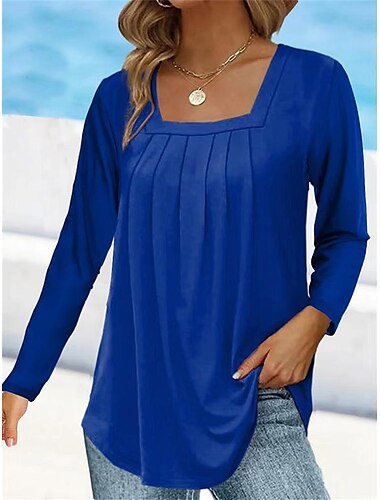  Dame T-shirt Bourgogne-T-shirt Dressy Toppe Vanlig Daglig Basale Strandstil Langærmet Firkantet hals Almindelige toppe Afslappet Hvid langærmet Blå langærmet Sort langærmet Vinrøde lange ærmer Lyserød