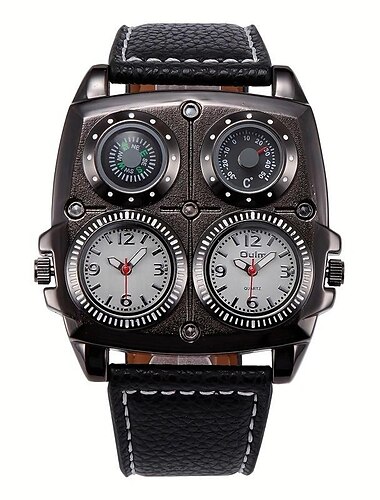  Montre en quartz Oulm pour hommes Minimaliste Rétro Vintage Mode Sport Boussole Étanche Thermomètre Décoration Montre en cuir