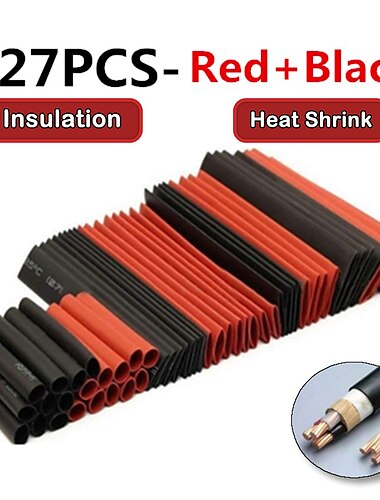 127 יחידות אדום שחור צינור מתכווץ חום פוליאולפין 2:1 עיטוף חשמלי כבל שרוולי בידוד ערכת מבחר צינורות מתכווצים