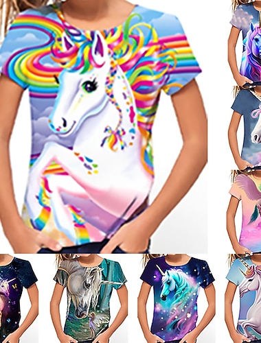  niedliche Mode Tier Kurzarm Kinder 3D bedrucktes T-Shirt Herren und Mädchen Rundhalsausschnitt Kurzarm