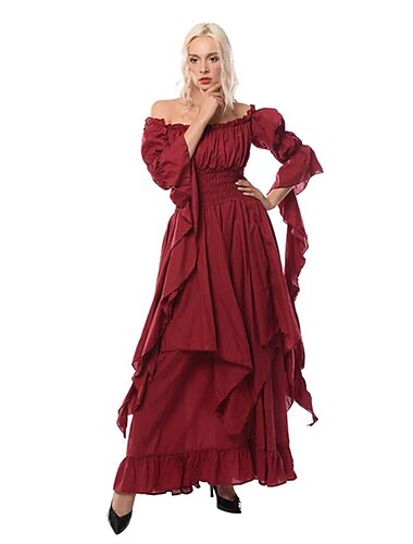  Vintage Gotisch Mittelalterlich Kleid Cosplay Kostüm Kleid im Regency-Stil Ren Faire Trompetenärmel Wikinger Elfen Damen Keltisch Seeräuber Fantasie Halloween Maskerade Leistung Party / Abend Bühne