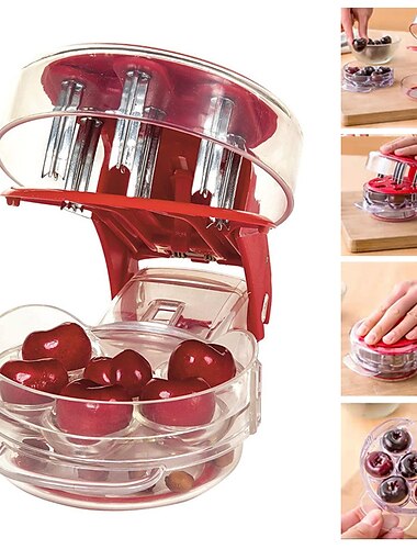  deshuesador de cerezas, herramienta deshuesadora de cerezas, herramienta multifunción para descorazonar cerezas para hacer platos frescos (rojo)