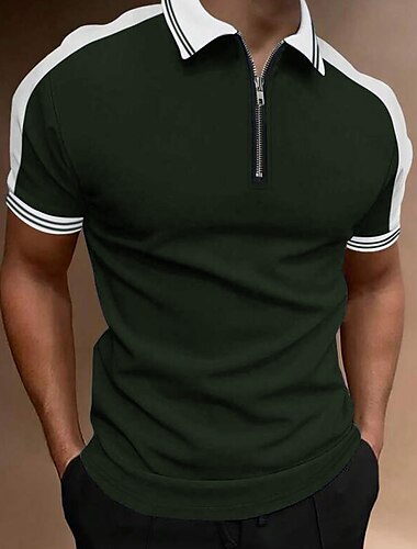  Herr Zip Polo Golftröja Utomhus Ledigt Kavajslag Fjärdedels blixtlås Kortärmad Mode Grundläggande Färgblock Fjärdedels blixtlås Sommar Normal Gul Vinröd Bläck blå Grön Grå Zip Polo