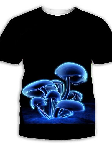  Férfi Grafika Gomba Ing Póló Rövid ujjú póló 3D nyomtatás Kerek Ing Túlzott Napi Parti Medence Fekete Sárga Ruházat Szabályos S M L XL XXL 3XL