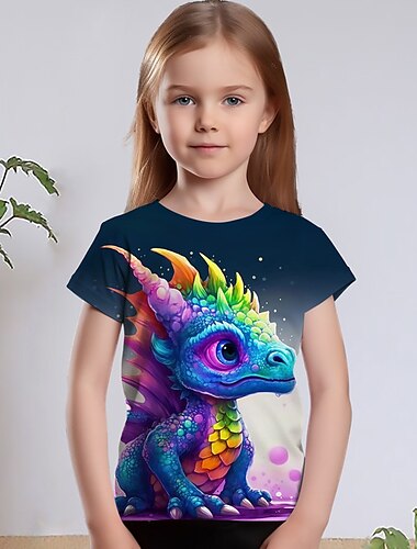  Mädchen 3D Graphic Karikatur Einhorn T-Shirt Kurzarm 3D-Druck Sommer Frühling Aktiv Modisch Kuschelig kinderkleidung 3-12 Jahre Outdoor Casual Täglich Regular Fit