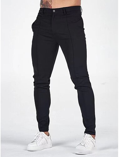  Herren Hose Hosen Chinesisch Chino Chino Hosen Tasche Glatt Komfort Atmungsaktiv Geschäft Casual Modisch Brautkleider schlicht Schwarz Dunkelblau