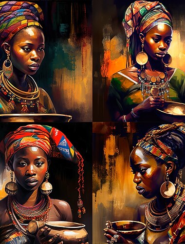  Persone Arte Della Parete Su Tela Donna Africana Stampe E Poster Ritratti Astratti Quadri Decorativi Su Tessuto Per Soggiorno Immagini Senza Cornice