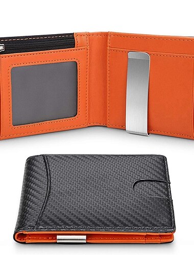  محفظة تحجب RFID للرجال ذات هيكل نحيف مع مشبك نقود حافظة بطاقات ائتمان مطوية بسيطة للرجال