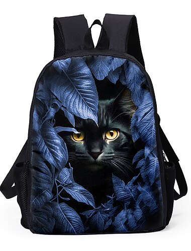  Dschungel-Rucksack mit schwarzer Katze für Mädchen und Jungen – Schultasche mit geheimnisvollen Augen und Tiermuster für Kinder oder den täglichen Abenteuergebrauch