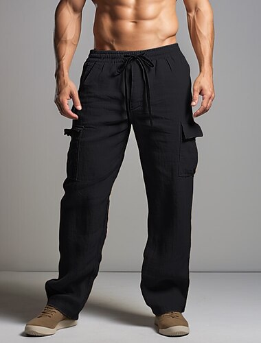  Herren Cargohose Cargohosen Hose Hosen Sommerhosen Strandhose Kordelzug Elastische Taille Multi Pocket Glatt Komfort Atmungsaktiv Outdoor Täglich Ausgehen Modisch Brautkleider schlicht Schwarz Weiß