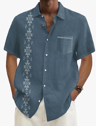  Men's Button Up Shirt Short Sleeve Vintage Hawaiian Casual Vacation Dailywear Summer Spring Collared Shirts Button Up Pocket 3D Print filigree Khaki+Khaki Black Light Green Navy Blue Royal Blue