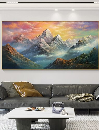  pictură în ulei realizată manual, pânză, artă de perete, decorare, munți, râuri, picturi pentru decor interior, pictură neîntinsă fără rame.