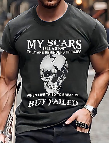  Herren Kurzarm Grafik-T-Shirt Meine Narben Erzählen Eine Geschichte - Das Leben Hat Versucht Mich Zu Brechen Aber Ist Gescheitert Resilienz Skull Design