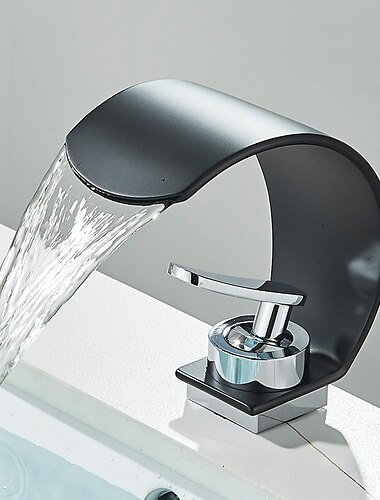  cascade robinet de salle de bain évier mitigeur robinets de lavabo, bec en arc monocommande robinet de salle de bain pont monté avec tuyau froid et chaud noir chrome blanc