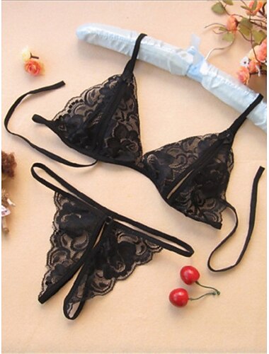  Lingerie Sexy Lingerie Ensemble Intérieur Lit Saint Valentin Femme Dentelle Respirable Amour chaud Les bretelles Sans Manches Dos Nu Eté Printemps Automne Couleur monochrome