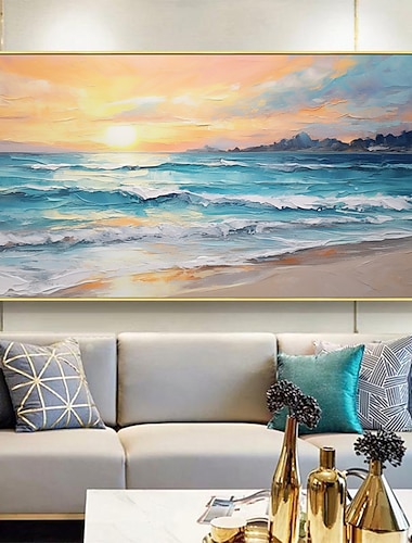  Pintura al óleo hecha a mano lienzo arte de la pared decoración puesta de sol abstracta paisaje marino pinturas para la decoración del hogar enrollado sin marco pintura sin estirar