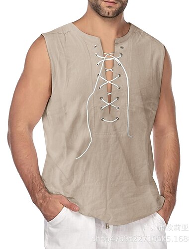  chemise en lin viking pour hommes costume de pirate médiéval renaissance gothique victorien gilet sans manches steampunk festival débardeur halloween carnaval plage