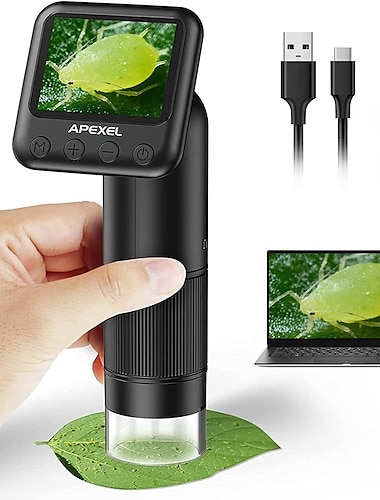  microscópio digital portátil com 2 telas lcd 800x microscópio portátil de bolso para crianças com luzes ajustáveis moedas lupa eletrônica câmera