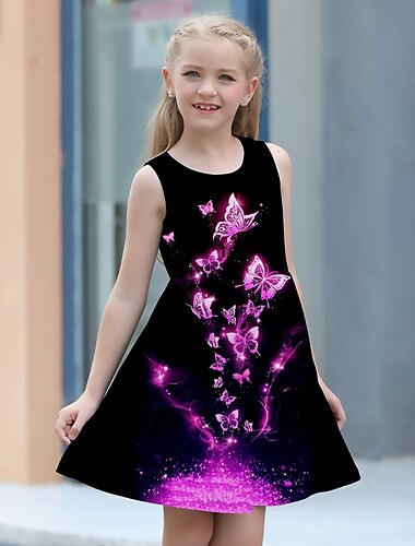  Mädchen' 3D Graphic Schmetterling Kleid Ärmellos 3D-Druck Sommer Frühling Urlaub Sport & Natur Täglich Kuschelig Brautkleider schlicht Süß kinderkleidung 3-12 Jahre Casual kleid A Linie Kleid
