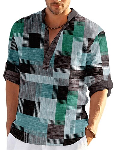  Herren Gestreift Plaid / Karomuster Geometrische Muster Hemd Knopfhemd Langarm Modisch Strassenmode Designer Outdoor Strasse Täglich Sommer Frühling Herbst Ständer Bedruckt Gelb Hellgrün Wein Blau