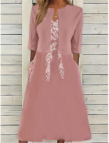  Per donna Set di vestiti a due pezzi Abito casual Esterno Giornaliero Di tendenza Elegante Con ricami Tasche Vestito longuette A V Manica a 3/4 Floreale Standard Rosa Estate Primavera S M L XL XXL
