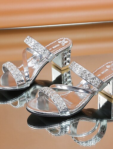  Dames Hoge hakken Sandalen Blingbling schoenen Blok Hiel Sandalen Sandalen met hak Feest Club Effen Kleur Kleurenblok Zomer Strass Sprankelend glitter Hoge Hak Blokhak Open teen Modieus Sexy Wandelen