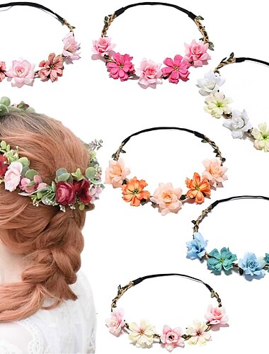  1 pieza de diadema de flores boho para niña, corona de gesang rosa para el cabello, corona floral, tocado de hada, gira de boda, festival, fotos, accesorios para mujeres y niños