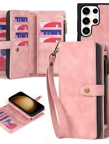  τηλέφωνο tok Για Samsung Galaxy S23 Ultra Plus S22 Plus Ultra S21 FE A14 Α54 Α73 A32 A42 A22 Θήκη κάρτας πορτοφολιού Αποσπώμενο Φερμουάρ με λουράκι καρπού Μονόχρωμο TPU PU δέρμα