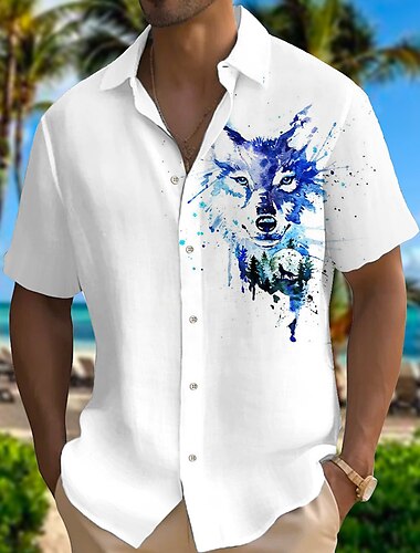  Herren Tier Tiger Hemd Knopfhemd Kurzarm Modisch Designer Brautkleider schlicht Outdoor Casual Sommer Frühling Umlegekragen Bedruckt Hellgelb Schwarz Weiß Gelb Rote