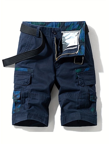  Herren Cargo-Shorts Shorts mit Camouflage-Muster Shorts Sommershorts Mehrere Taschen Gerader Schnitt Farbblock Tarnung Komfort Atmungsaktiv Kurz Lässig Täglich Ferien Sport Mode Schwarz Blau