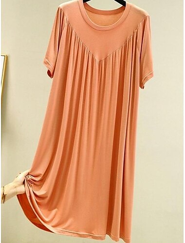  Damen Schlafanzug Nachtwäsche Nachthemd Kleid Einfarbig Einfach Brautkleider schlicht Weich Heim Täglich Bett Polyester Atmungsaktiv Rundhalsausschnitt Kurzarm Sommer Frühling
