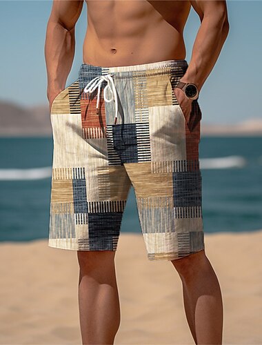  Herr Grafisk Rutig Färgblock Svett shorts Beach Shorts Terry Shorts Medium Midja Ledigt Fritids- Dagligen Helgdag Streetwear Snörning Elastisk midja 3D-utskrift Designer Kläder