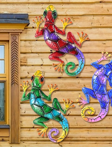  1ピース ヤモリ メタル ウォール アート 装飾 3d ヤモリ ハンギング メタル ウォール アート ハンギング ウォール デコレーション 屋内 屋外 ホーム オフィス バスルーム キッチン ベッドルーム リビングルーム ガーデン 27x43cm/10.6インチx16.8インチ。