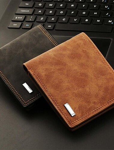  Portafoglio da uomo in pelle sintetica retrò corto multi-slot con chiusura a zip portafoglio da uomo portacarte di credito portafoglio multi-carte clip per contanti