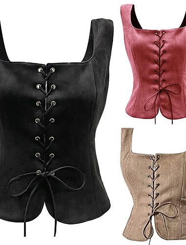  Rétro Vintage Médiéval Renaissance Gilet en daim Ren Faire Pirate Viking Ranger Femmes Celtique Pirate Fantaisie Halloween Carnaval Mascarade LARP Adulte Haut Toutes saisons