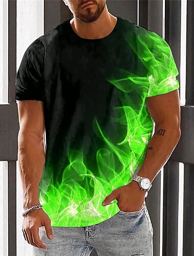  Herren Graphic Flamme T Shirt Flammenhemd Kurzarm T-Shirt 3D-Druck Rundhalsausschnitt Hemd Vintage Modisch Designer Outdoor Täglich Sport Hellgrün Rote Blau Frühling Sommer Bekleidung S M L XL 2XL 3XL