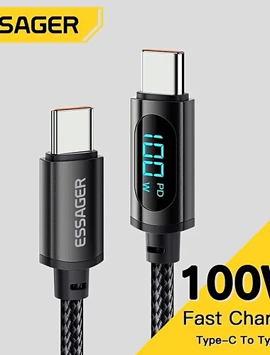  USB-кабель типа C 100 Вт USB-удлинитель 5 A Кабель для зарядки нейлон плетеный Светодиодный дисплей Назначение Samsung Аксессуар для мобильных телефонов