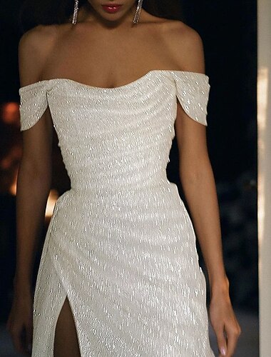  Τρομπέτα / Γοργόνα Ουρά Φορέματα χορού Βραδινά φορέματα Τουαλέτα Επίσημο ένδυμα Φανταχτερό Κοντομάνικο Ώμοι Έξω Επισκέπτης γάμου Χοροεσπερίδα Φθινοπωρινή γαμήλια δεξίωση Σατέν Με πούλιες με Φόρεμα