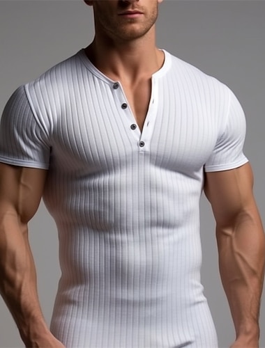  男性用 Tシャツ ヘンリーシャツ リブニットTシャツ ティートップ 平織り ヘンリー ストリート バケーション 半袖 衣類 ファッション デザイナー ベーシック