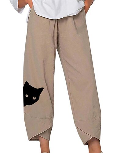  Dames Katoenmengeling Katoenen linnen broek Chinese Caprishorts Streetwear Eenvoudig Casual Enkellengte Medium Taille Kat zakkerig Afdrukken Zacht Voor buiten Comfortabel Micro-elastisch Buiten