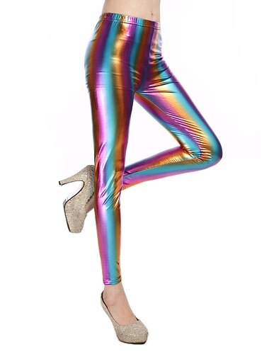  Années 1980 Taille haute Latex Brillant Leggings Cuir PU Crayon Pantalon Disco Femmes Carnaval Mascarade Soirée Enterrement de Vie de Jeune Fille Défilé de la Fierté Adulte Pantalon