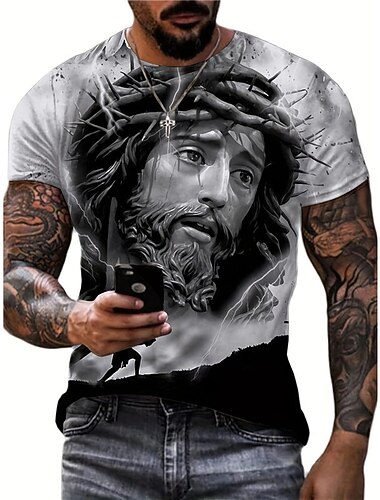  Herr Grafisk Tro T-shirt Kortärmad T-shirt 3D-tryck Rund hals Skjorta Vintage Mode Designer Dagligen Utomhus Sport Svartvit Svart Vit + Svart Vår & sommar Kläder S M L XL 2XL 3XL