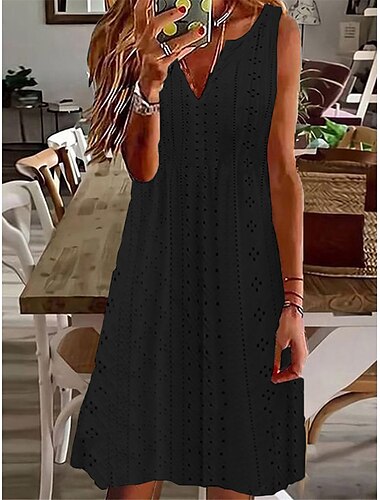  Damen Midikleid Weißes Kleid Freizeitkleid Trägerkleid Boho-Kleid Basic Klassisch Lässig Outdoor Täglich Normale Passform Einfach Ärmellos V-Ausschnitt Schwarz Weiß Rosa Grün Sommer Frühling