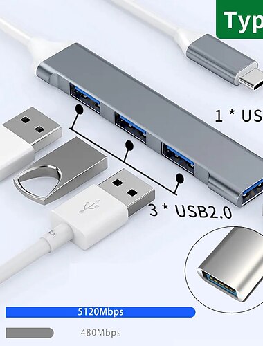  BASEUS USB 3.0 Hub 4 Porti 7 in 1 4 IN 1 Alta velocità Hub USB con USB2.0*3 USB3.0*1 5V / 2A Erogazione di potenza Per Laptop PC Tablet