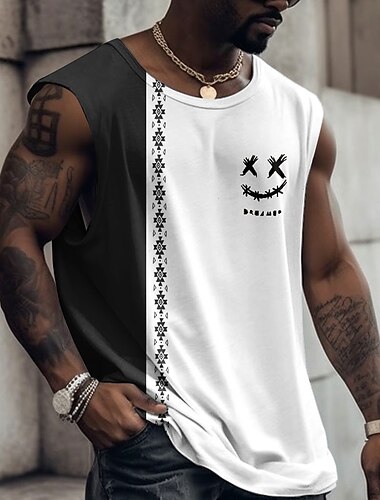  Herre Grafisk Farveblok Sjov Vest Top Ærmeløs T-shirt til mænd Stropper T-shirt 3D-udskrivning Rund hals Skjorte Mode Designer Muskel Daglig Træningscenter Sport Gul Vin Navyblå Forår sommer Tøj S M