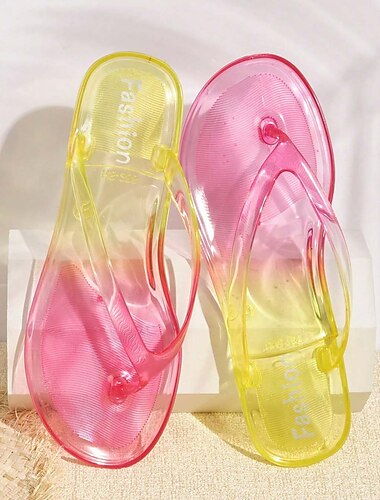  Damen Flip Flops Strandpantoffeln Sommergarten Clogs Gelees Schuhe Heim Strand Farbblock Tarnfarben Sommer Flacher Absatz Runde Zehe Urlaub Brautkleider schlicht EVA T-Riemen Gelb Pink Blau