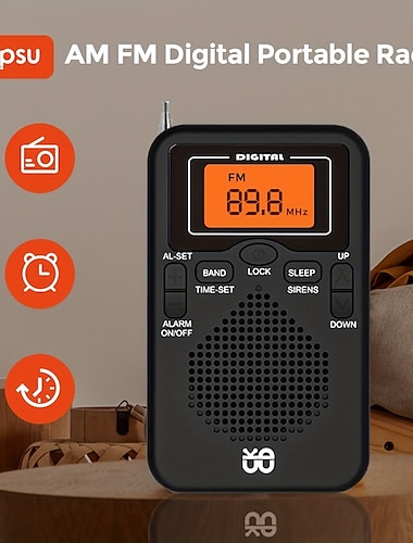  Cappsu AM/FM Portable Radio Personal Radio With Excellent Reception Powered By 2 AAA Batteries (not Included In The Package) With Stereo Headphones Large LCD Screen Alarm Clock Radio