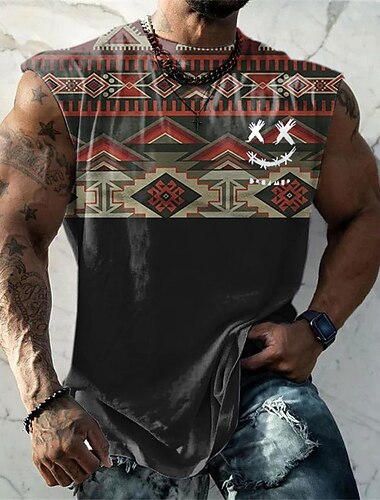  Herren Graphic Bogengimpe Shirt Ärmelloses T-Shirt für Männer Ärmellos Gurte T-Shirt 3D-Druck Rundhalsausschnitt Hemd Modisch Designer Muskel Täglich Sport Fitnessstudio Schwarz Weiß Rote Frühling
