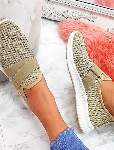  Dam Sneakers Slip-Ons Vita skor Plusstorlekar Flyknit skor Utomhus Dagligen Platt klack Rundtå Sportig Ledigt Minimalism Löpning Flygande vävning Loafers Ljusblå Svart Vit