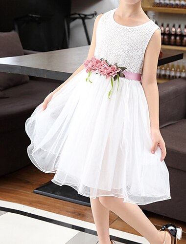  Blumenmädchenkleid Mädchen Kleid Party Kleid Leistung Hochzeit Party Aktiv Modisch Herz Kurzarm Rundhalsausschnitt Weiß Rosa 3-7 Jahre